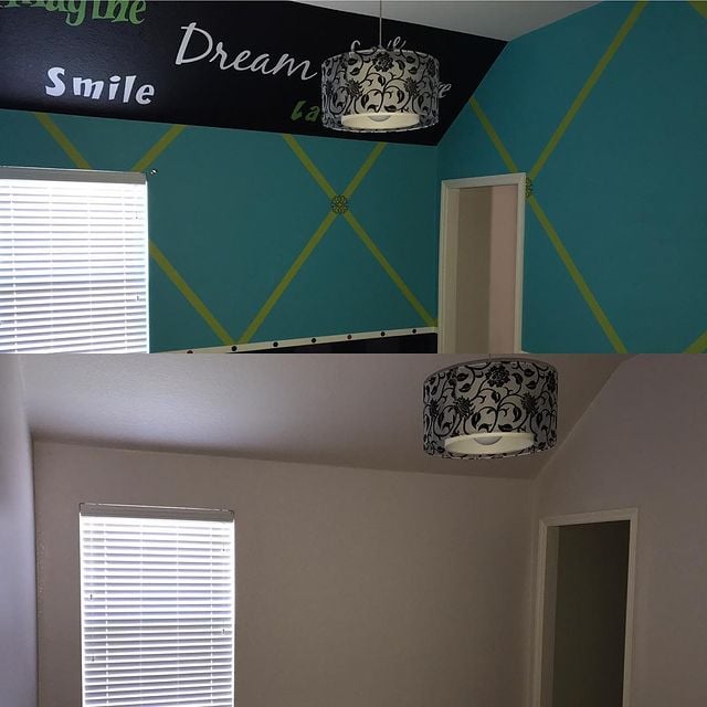 Before and After of a room for a new homeowner. #sherwinwilliams #interiors #roundrock