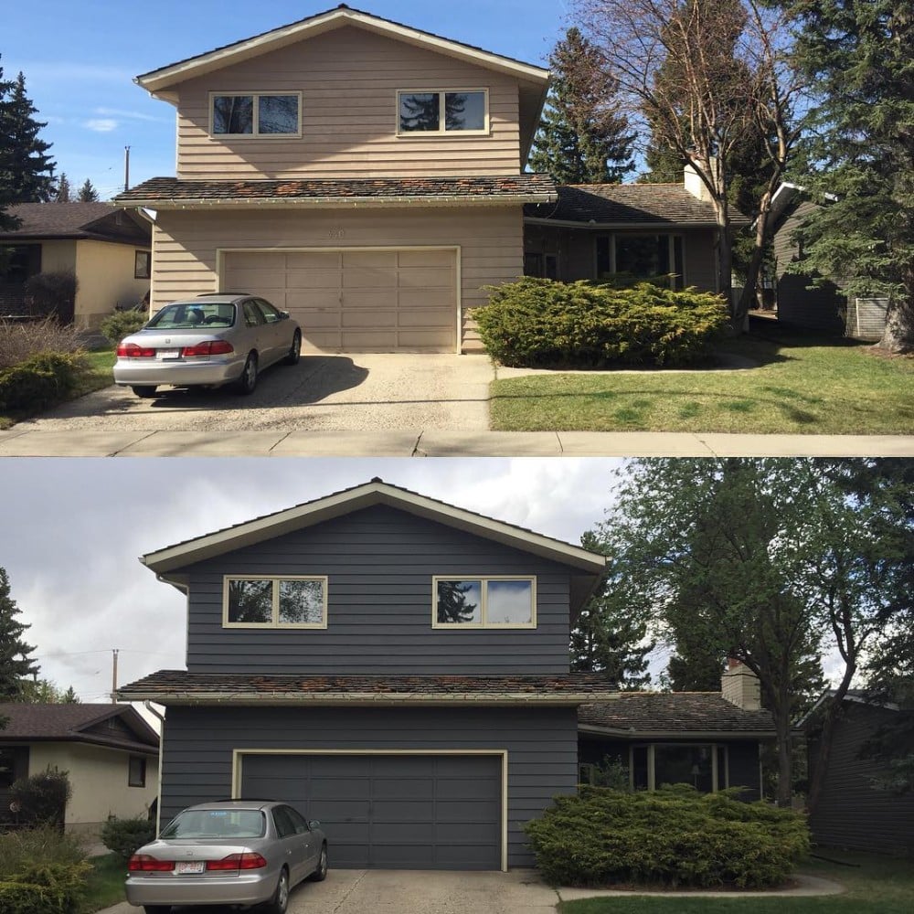 Before and after images of exterior painting