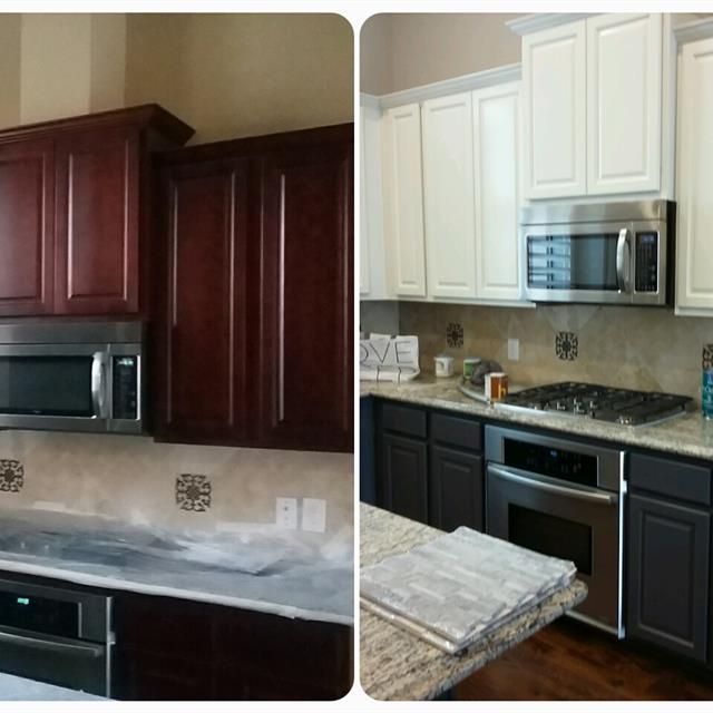 Before and after kitchen cabinet repainting