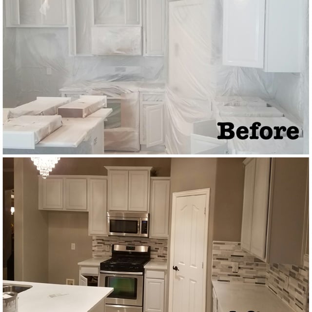 Before and after kitchen cabinet repainting