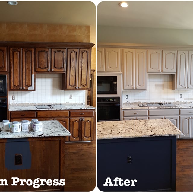 Before and after kitchen cabinets dark brown to light brown