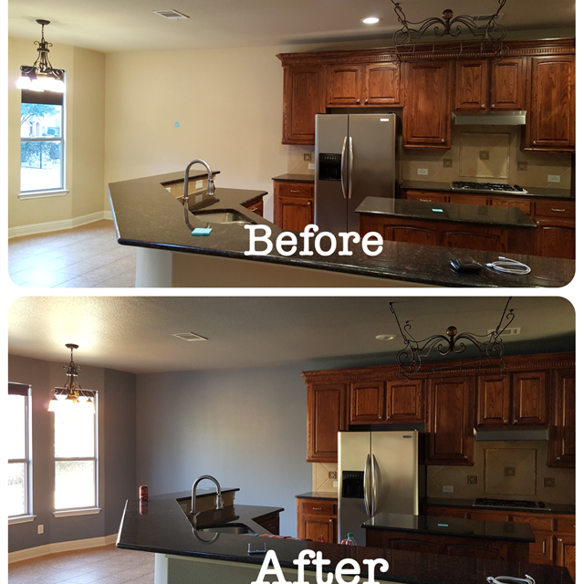 Before and after kitchen wall repainting