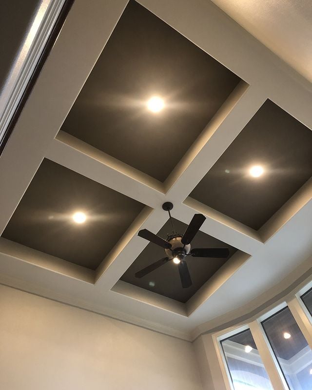 Gray ceiling with fan