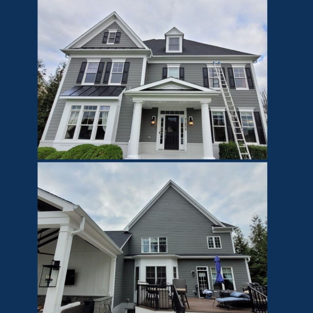 Front and back view of two story home.