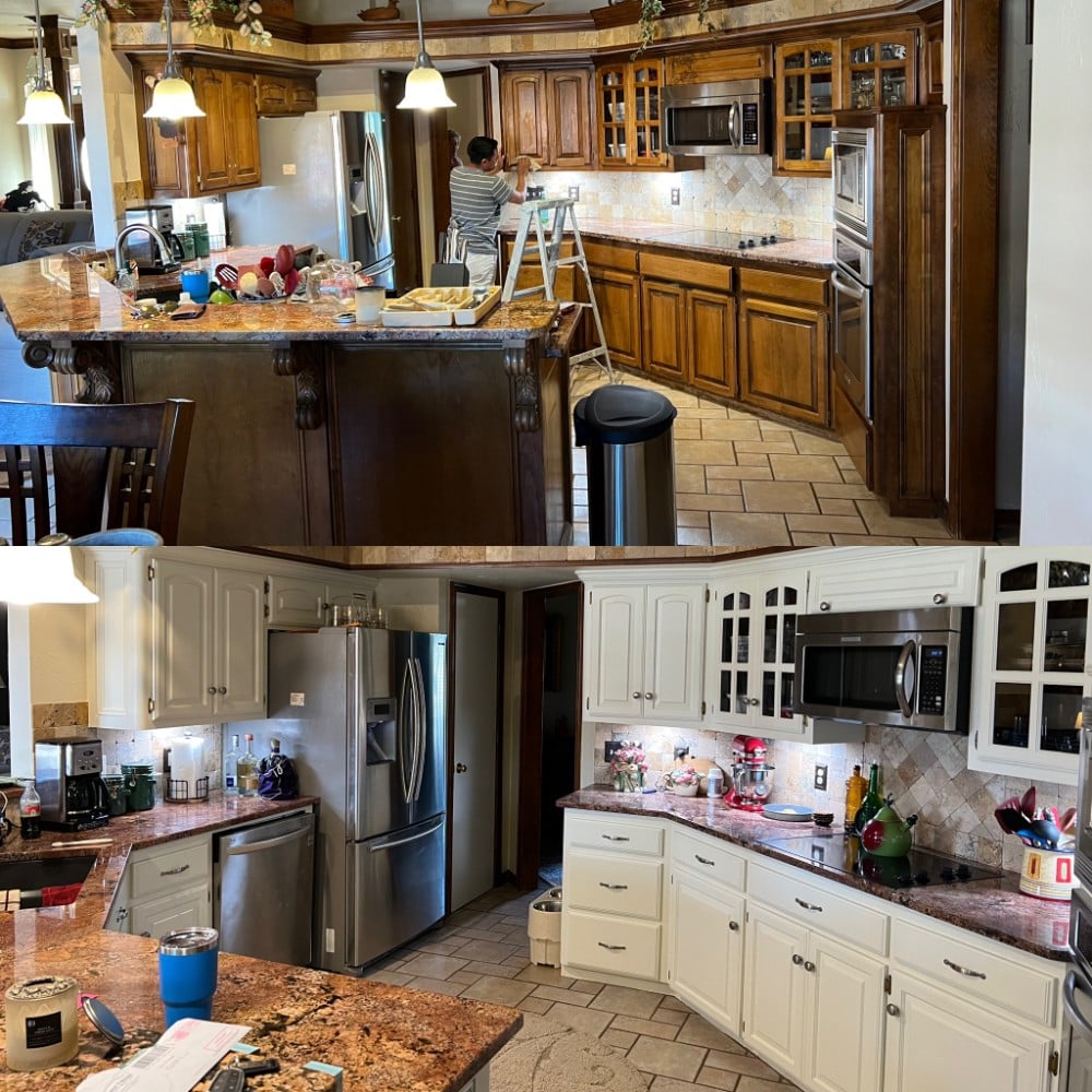 Kitchen cabinet painting. Colors: Sherwin Williams - Restful White