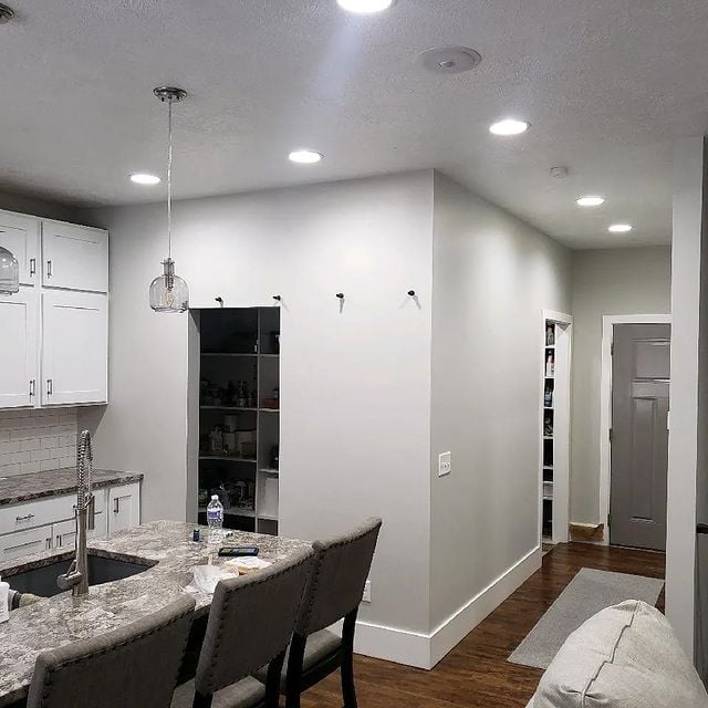 Muted color kitchen and hallway