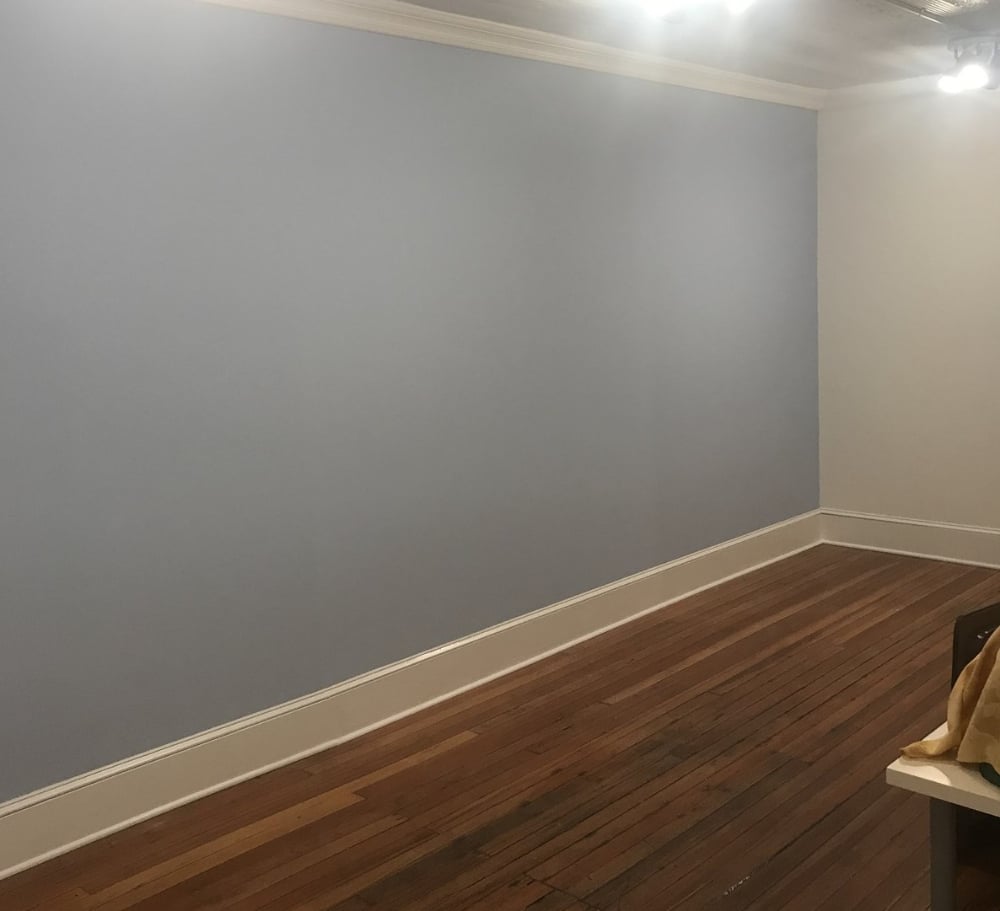 yoga studio light blue and white walls