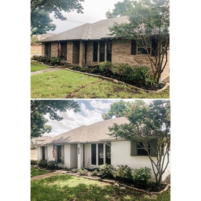 before and after white house with a tan roof