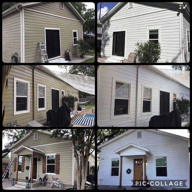 before and after white house with brown front door