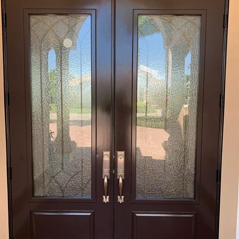 brown glass doors