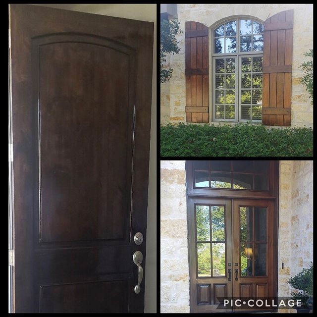 fresh stained door and shutters