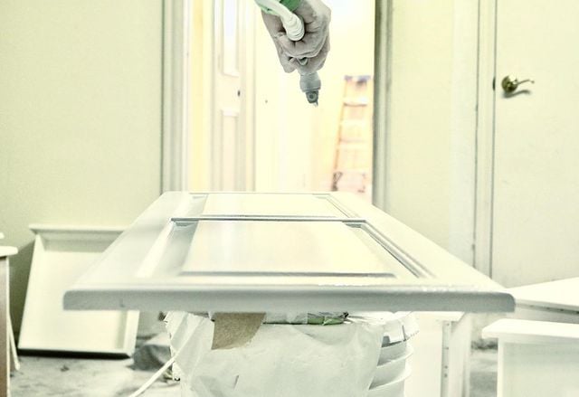spray painted white cabinets