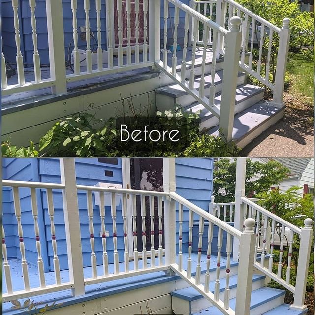 updated stair banister paint