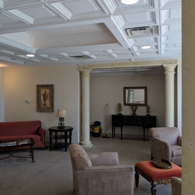 white ceiling tan walls