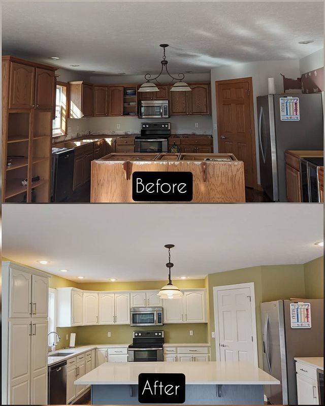 yellow walls white cabinets and counters