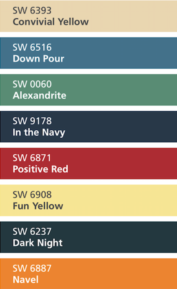 List of colors, their title, and their color number.