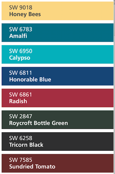 List of colors, their title, and their color number.