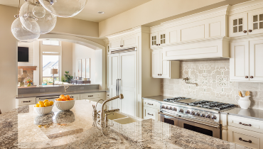Photo of a large brightly colored kitchen