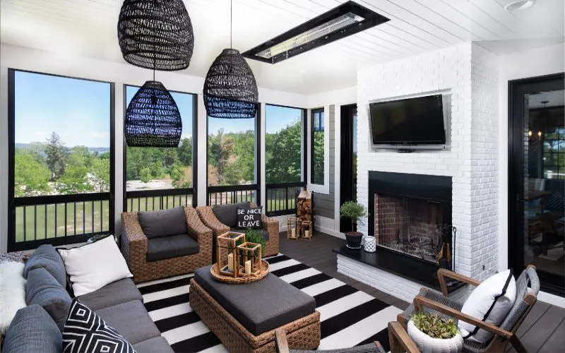 Black & white Living room after interior painting services by Five Star Painting.
