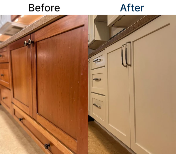 Cabinet door refacing before and after.